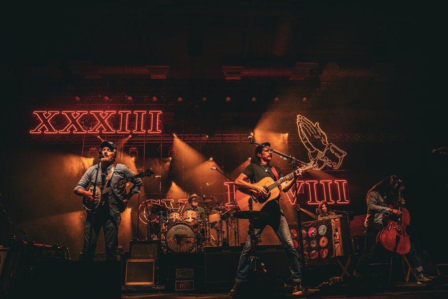 Avett Brothers performing full band on stage, Durham, NH