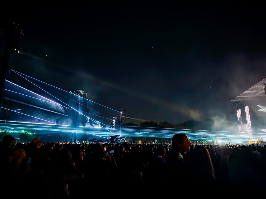 Laser beams sweeping across the crowd and stage at Dom Dolla, Flushing Meadows Corona Park, Flushing, NY