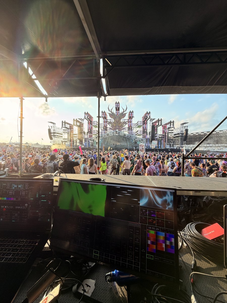 Production booth view of the main stage at Elements Music Festival, Long Pond, PA