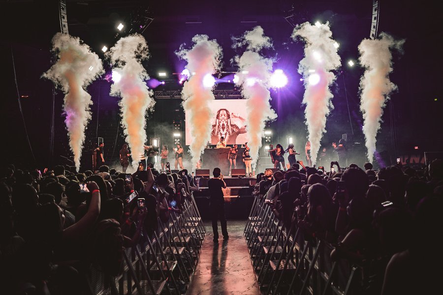 Fetty Wap on stage with pyro effects and full crowd, Durham, NH