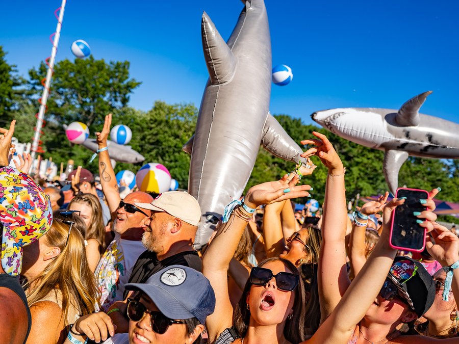 Crowd tossing inflatables at Levitate Music Festival, Marshfield, MA